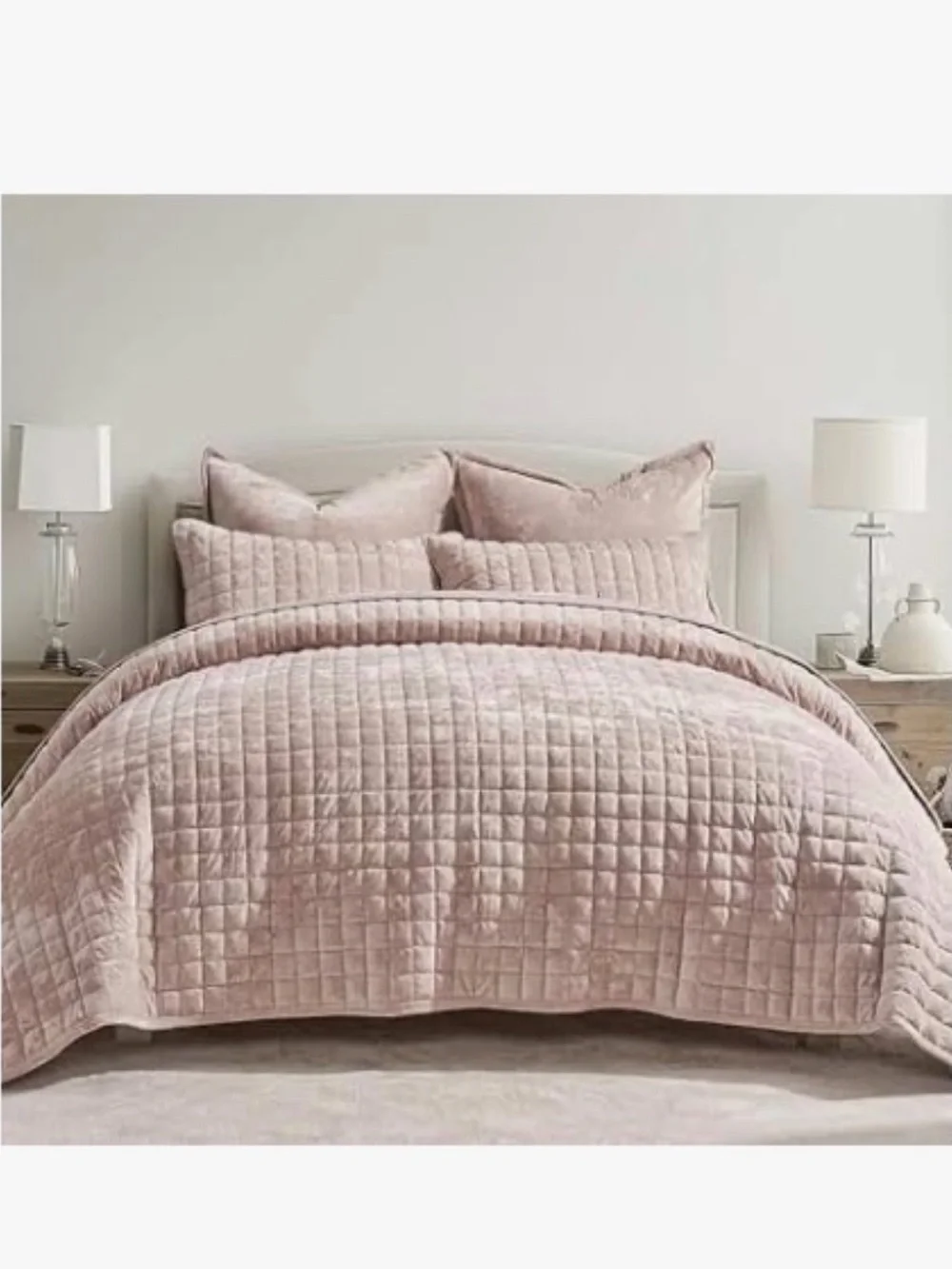 Blush Pink Quilted Velvet Comforter Set